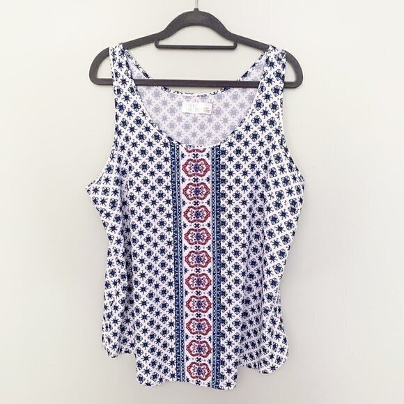 5/$25 Time and Tru sleeveless lightweight blue red floral print tank top - Picture 1 of 7